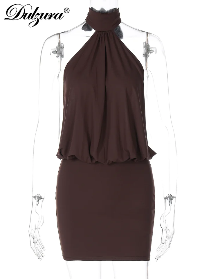 Vestido Dulzura de Verano Sexy Halter Sin Mangas con Cordones y Espalda Descubierta, Bodycon Corto para Mujer, Elegante para Fiesta y Salida 6