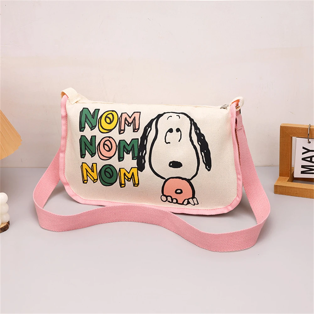 MINISO Disney Serie Cartoon Canvas Bag Large Capacity Handbag Snoopy Shoulder Bag Women Crossbody Bag Adjustable Shoulder Straps