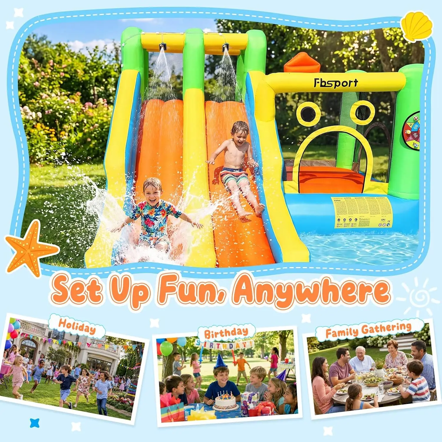 11-in-1 Inflatable Water Slide Park with Bouncy Castle, Double Water Slides, Splash Pool, Climbing Wall, and 680W Blower, for Indoor & Outdoor Backyard Fun view 5