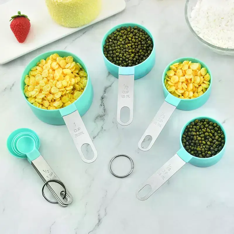 4/8PCS Plastic Multi-Purpose Measuring Cup And Spoon Set with Stainless Steel Handle Graduated Baking Measuring Tools