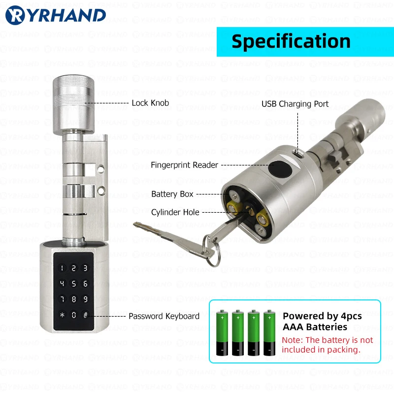 Adjustable Replacement Tuya APP Bluetooth ​Fingerprint Cylinder Electronic Smart Door Lock Digital Keypad Code Keyless