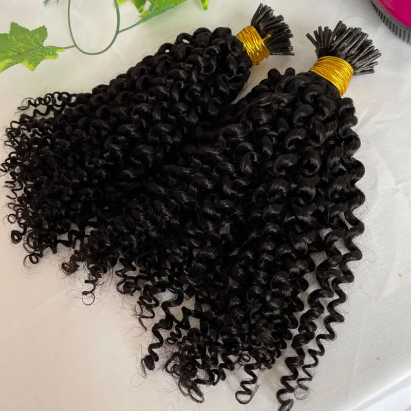 Itip Human Hair Extensions Voor Zwarte Vrouwen Braziliaanse Kinky Curly Itips Microlinks Hair Extensions Natuurlijke Zwarte 100 Strengen/Pack