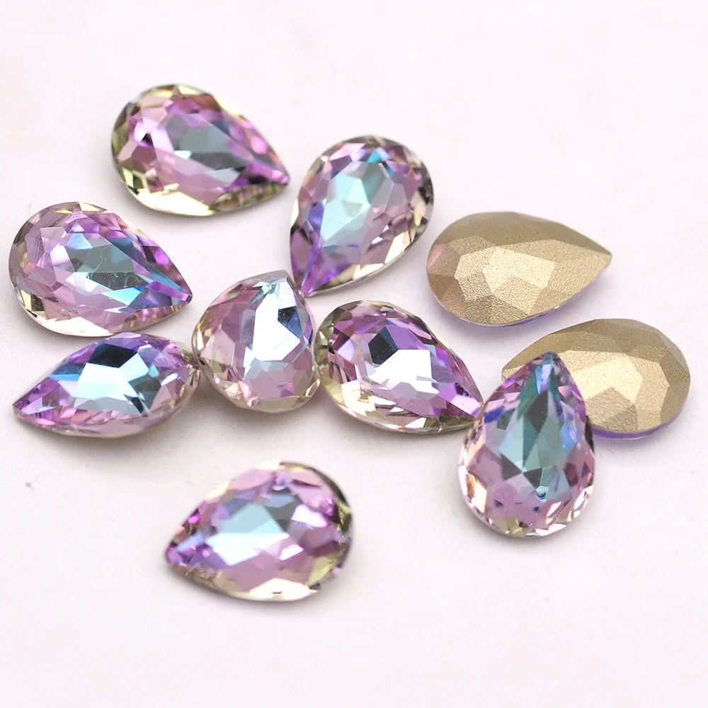 Glitter 10PCS 10x14mm Pear Crystal Fancy Stones Different Colors Nail Charms Accessories 3D DIY Nails Art Decoration