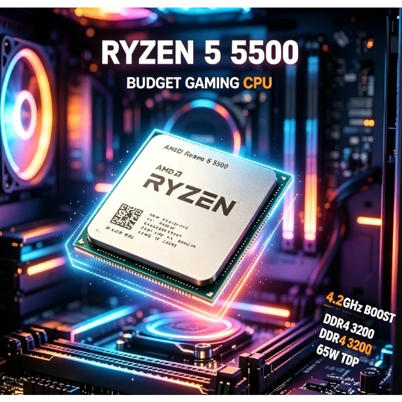 Ryzen 5 5500 Socket AM4 7NM ZEN3 6 Core 12 Thread 3.6GHz Base 4.2GHz Boost 16MB Cache Support Tray CPU Without Cooler