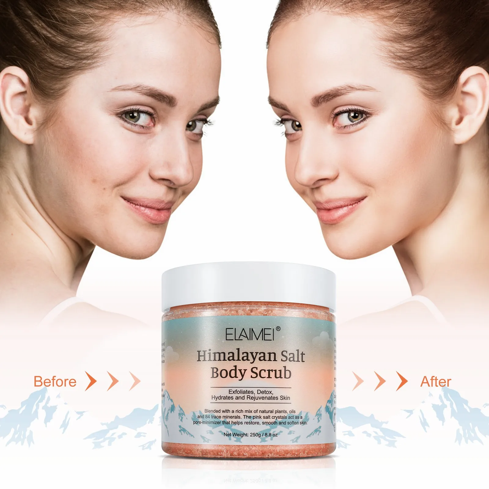 Sal do Mar-Esfoliação Corporal Limpadora, Remove a Pele Morta, Ilumina o Tom da Pele, Reduz a Acne, 250g