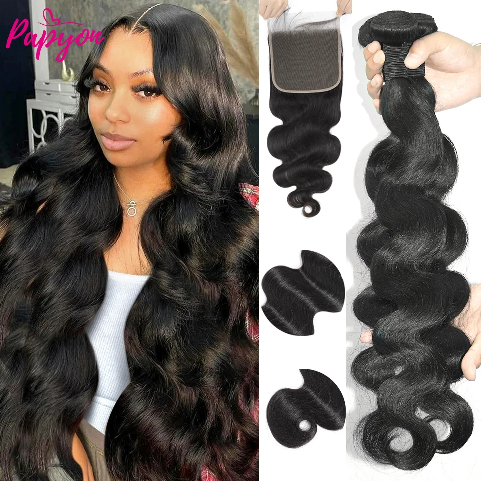 Body Wave Bundles With Closure 5x5 Brazilian Human Hair Weave Bundles With Closure Hair Extension 3/4 Bundles With Closure