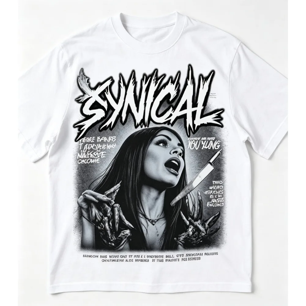 2026 New Men Casual Short Sleeve T-shir  Knife Element Decoration,Heavy Metal Dark Street Loose Summer Tops