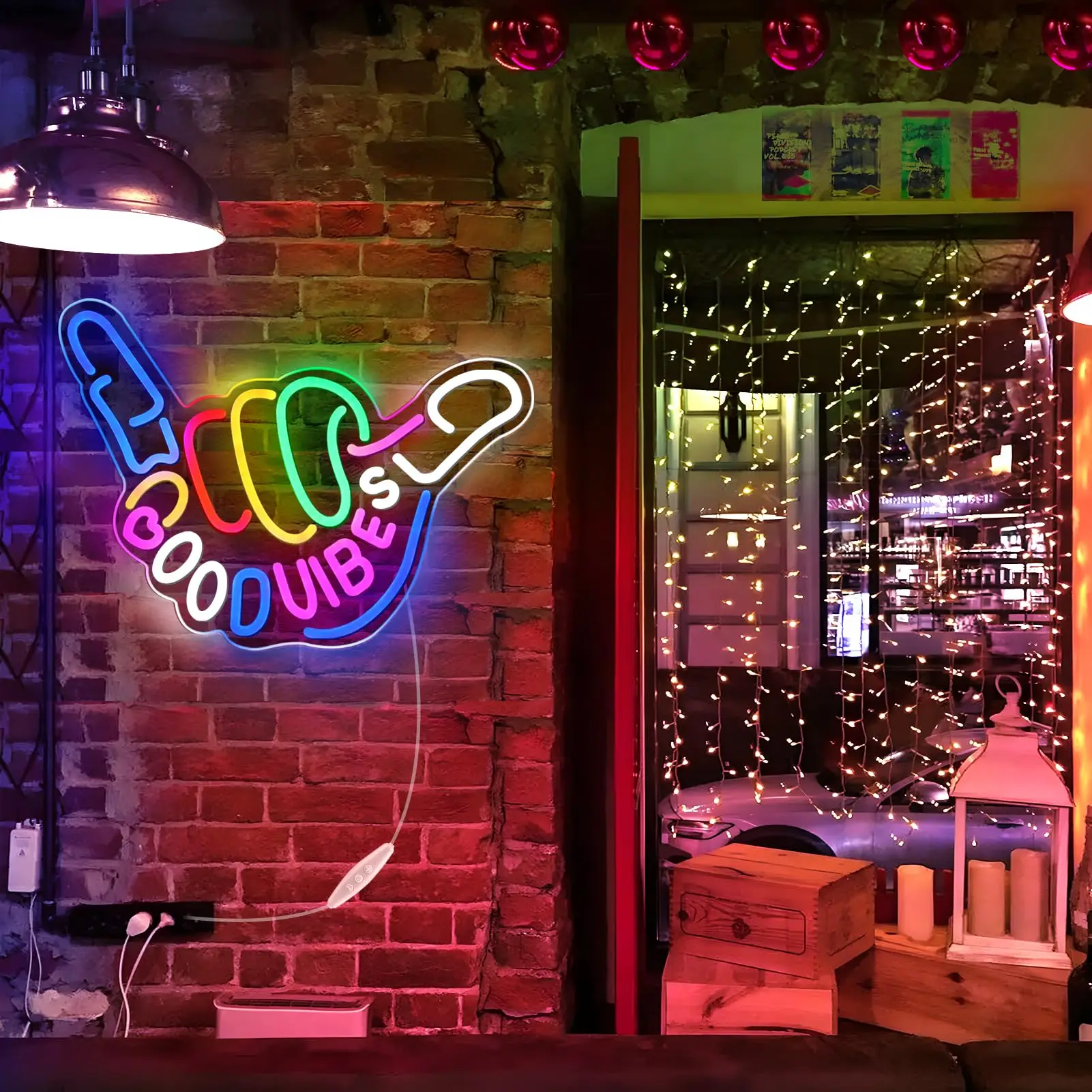 Good Vibes Neon Sign Dimmable USB Powered LED Wall Light for Bedroom Game Room Party Club Home Decor Gift