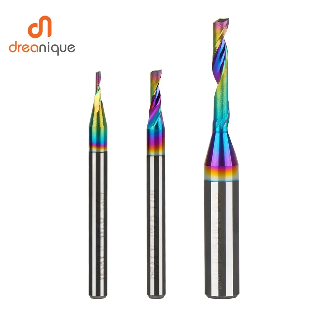 Dreanique 1pc 3.175 6.35mm Inch CNC Single Flute Solid Tungsten Carbide Alloy End Mill DLC Coating Milling Cutter for Aluminium