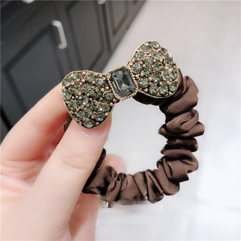 Fashion Rhinestone Bow Scrunchies Women Girls Elastic Hair Rubber Bands Office Accessories Tie Hair Ring Rope Headdress Headwear