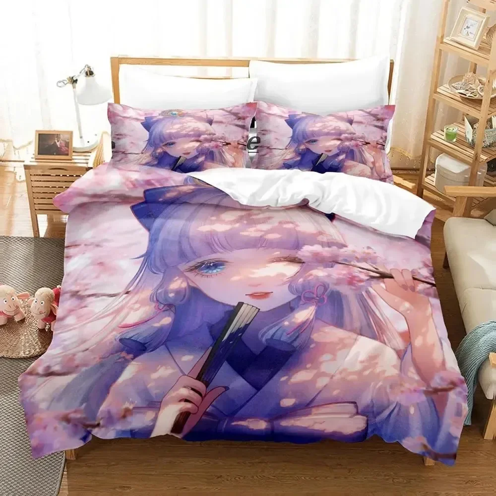 Game Genshin Impact Kamisato Ayaka Bedding Set Duvet Cover Bed Set Quilt Cover Pillowcase Comforter king Queen Size Boys Adult