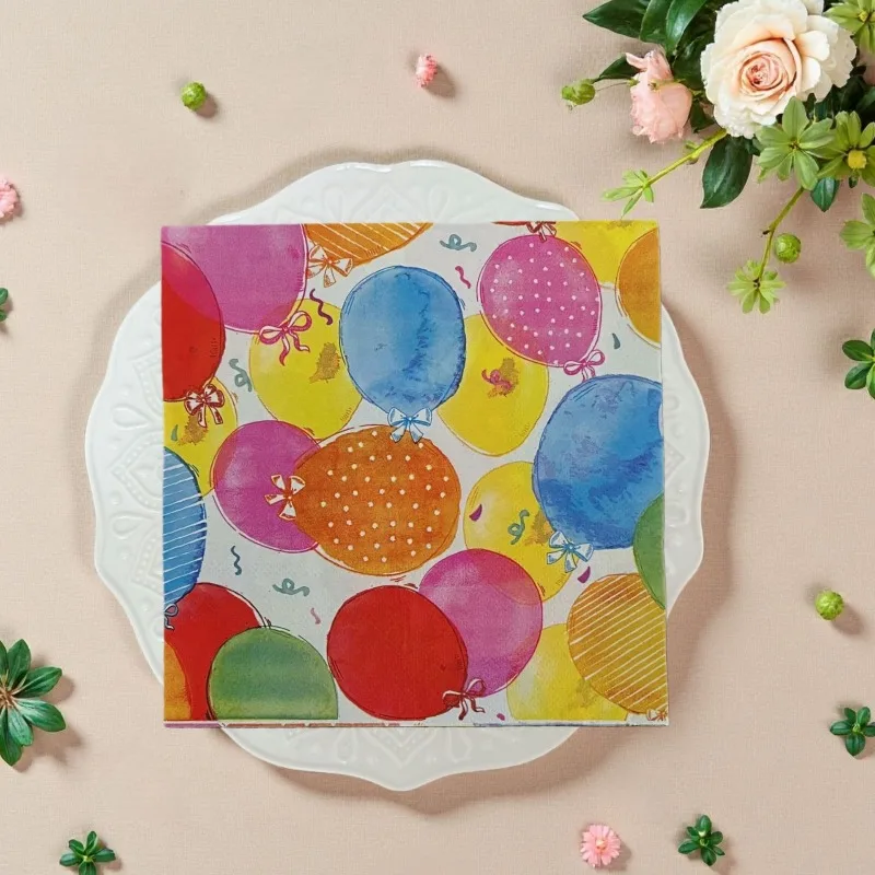 20p 33*33cm 2Ply Cartoon Color Balloon Napkins Birthday Party Table Decoration Paper Disposable Meal Mat DIY Decoupage Paper