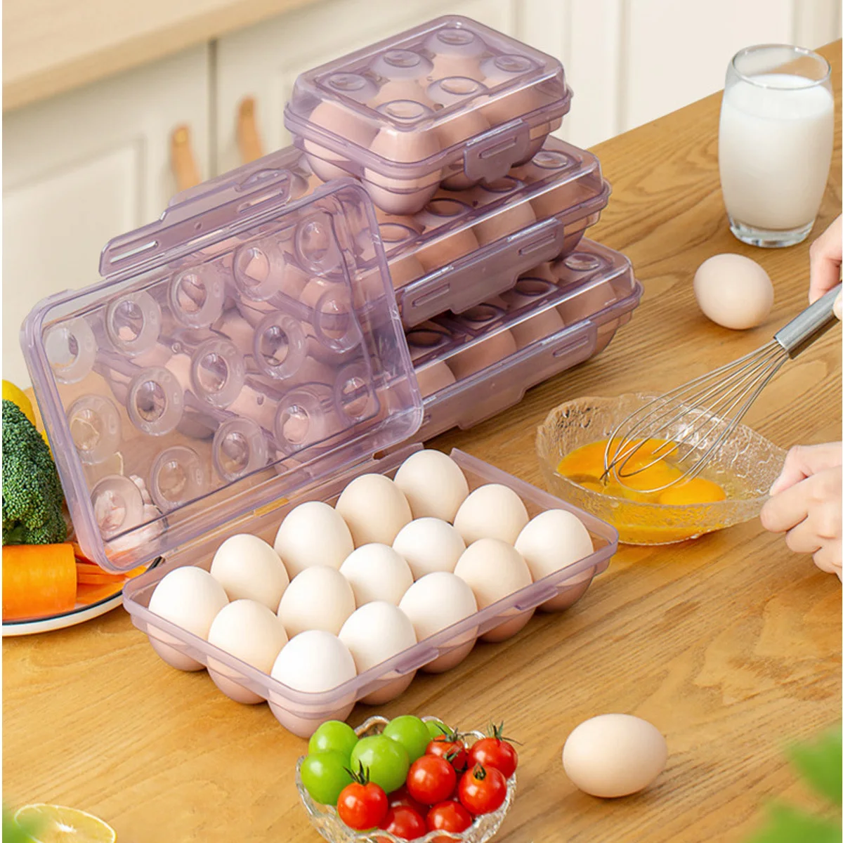 1PC Portable 6/15/24 Grid Egg Storage Box With Lid for Outdoor Picnic, Camping Egg Protector Kitchen Refrigerator Egg Tray Tools
