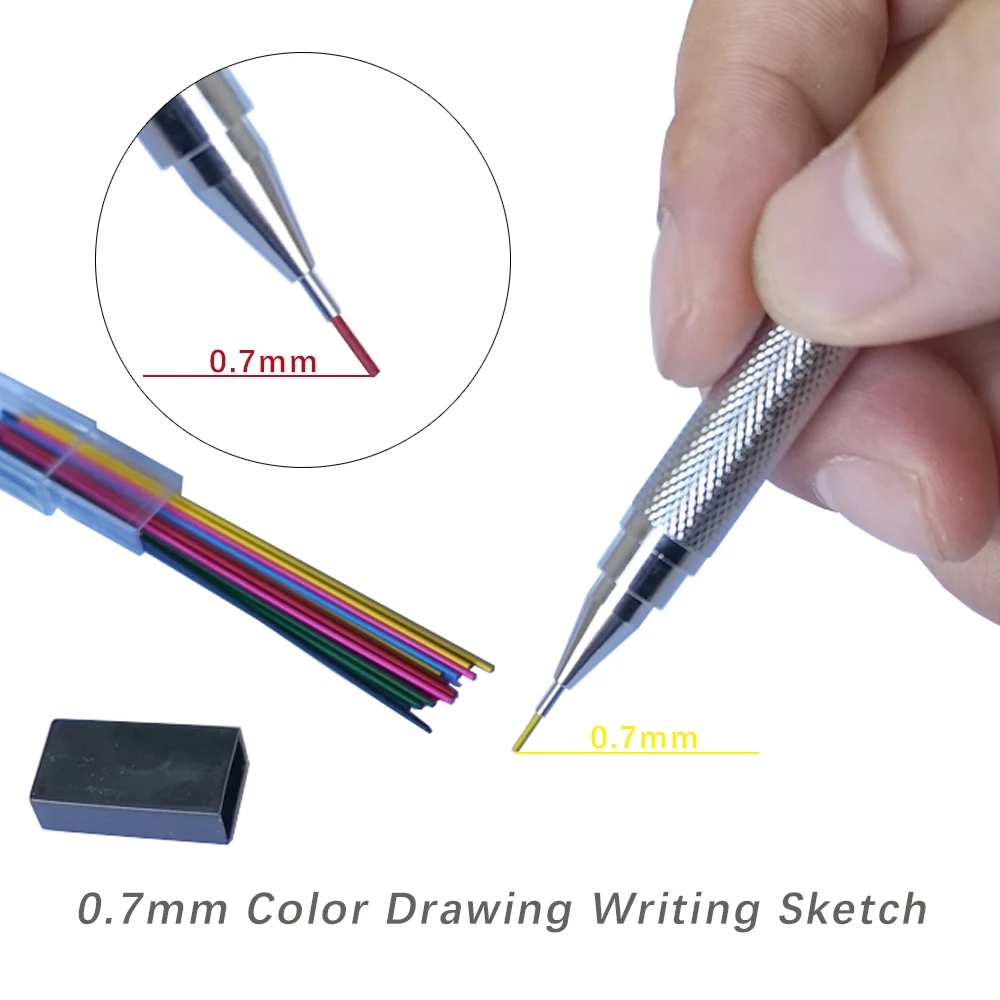 Pensil 0.7mm warna-warni inti penuntun isi ulang seni sekolah lukisan halus perlengkapan sketsa 0.7mm merah biru kuning hijau merah muda pensil memimpin