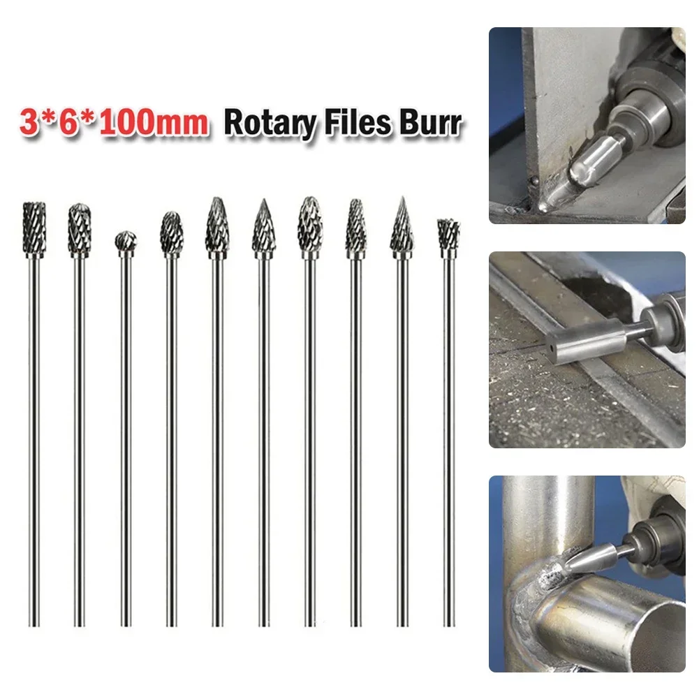 1PC Extra Long Rotary Rasp Files Burr Tungsten Carbide Engraving Milling Cutter Drill Double Cut Flute For Metal Wook 3*6*100mm