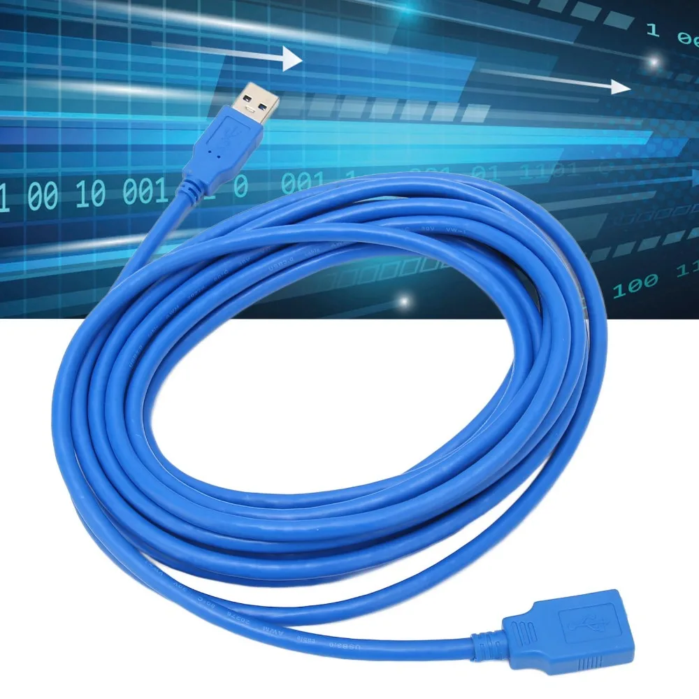 

Портативный удлинительный кабель USB 3.0 со скоростью 5 Гбит/с, легкий, 5 метров, высокоскоростной кабель для передачи данных, синий, USB A (штекер-гнездо), для дома
