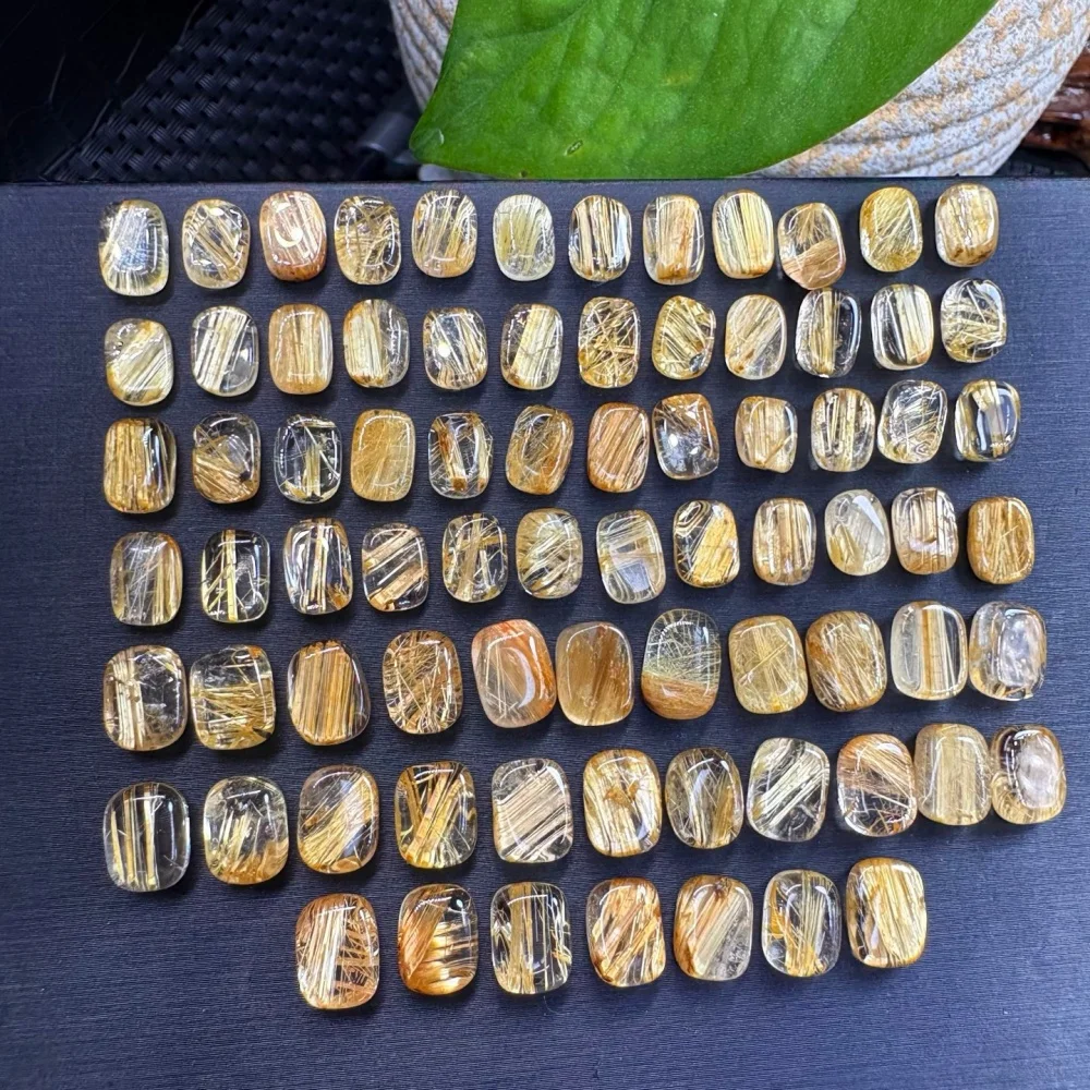 2PCS Natural Golden Rutilated Quartz Polished Crystal Reiki Healing Jewelry Gift Cute Rock Decoration