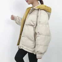 2024 Winter Korean Warm Female Puffer Coat Pocket Solid Parkas Padding Long Sleeve Thick New in Outerwears Hooded Women's Jacket 3