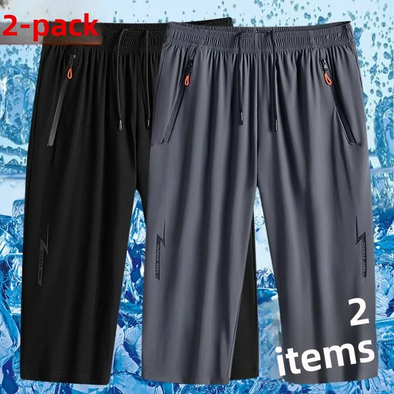 

Ice Silk Straight Leg Zipper ket Seven-Foot Casual Qui Dry Men's Loose Fit Sports Pants Summer Lightweight Trousers