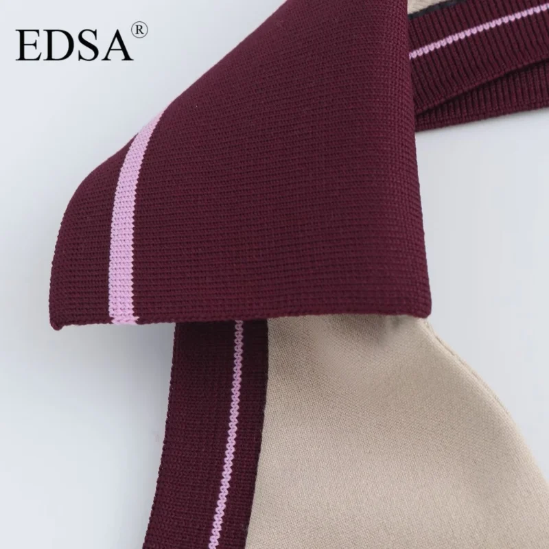 EDSA-Mini robe rayée pour femme, col en V, dos ouvert, fermeture éclair sur le devant