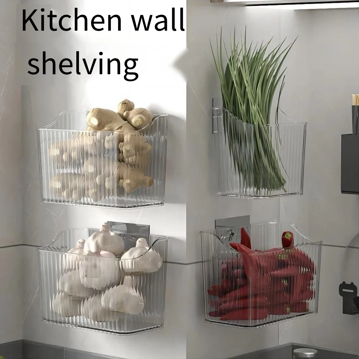 

Wall Hanging Storage Box for Kitchen, Punch Free Rack, Storage Basket, Ginger Garlic and Onion, Seasoning Supplies