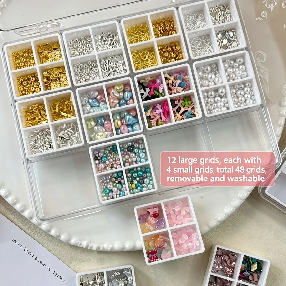 48 Girds Container Box Plastic Organizer Box Empty Nail Art Accessory /Jewelry /Diamond Painting Storage Organizer Display Case