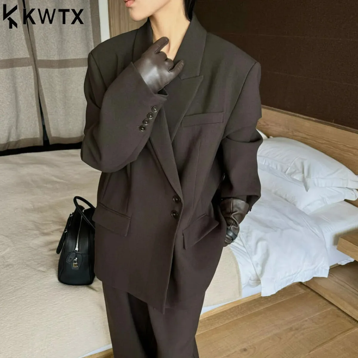 

KWTX 2025 Elegant Loose Mid-Long Blazer Women Office Commute Fall Outwear Trendy Design Trench Coat Autumn Chic Coat Plus Size