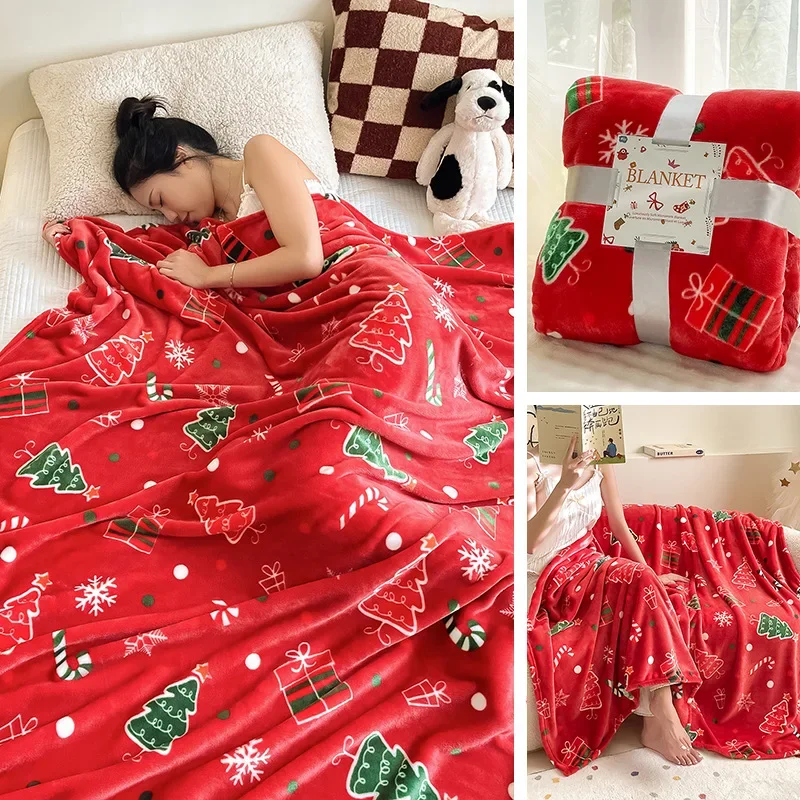 

Christmas Flannel Blanket Thickened Large Coral Velvet Blanket Air Condition Blanket Gift Purchase Ribbon Color Card Package