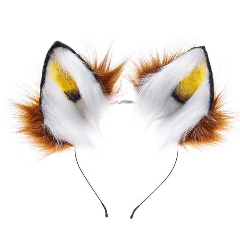 Handmade Adjustable Furry Wolf Ears Headband Simulation Contrast Color Plush Animal Hair Hoop Anime Cosplay Hair