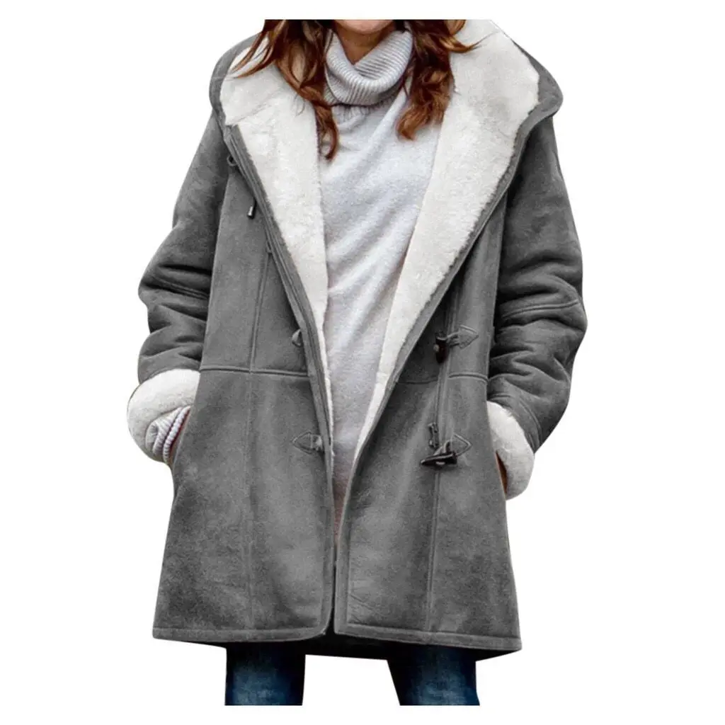 Nuovo inverno semplice stile Harajuku colore puro Cardigan con bottoni Casual caldo cappotto da donna con cappuccio di media lunghezza