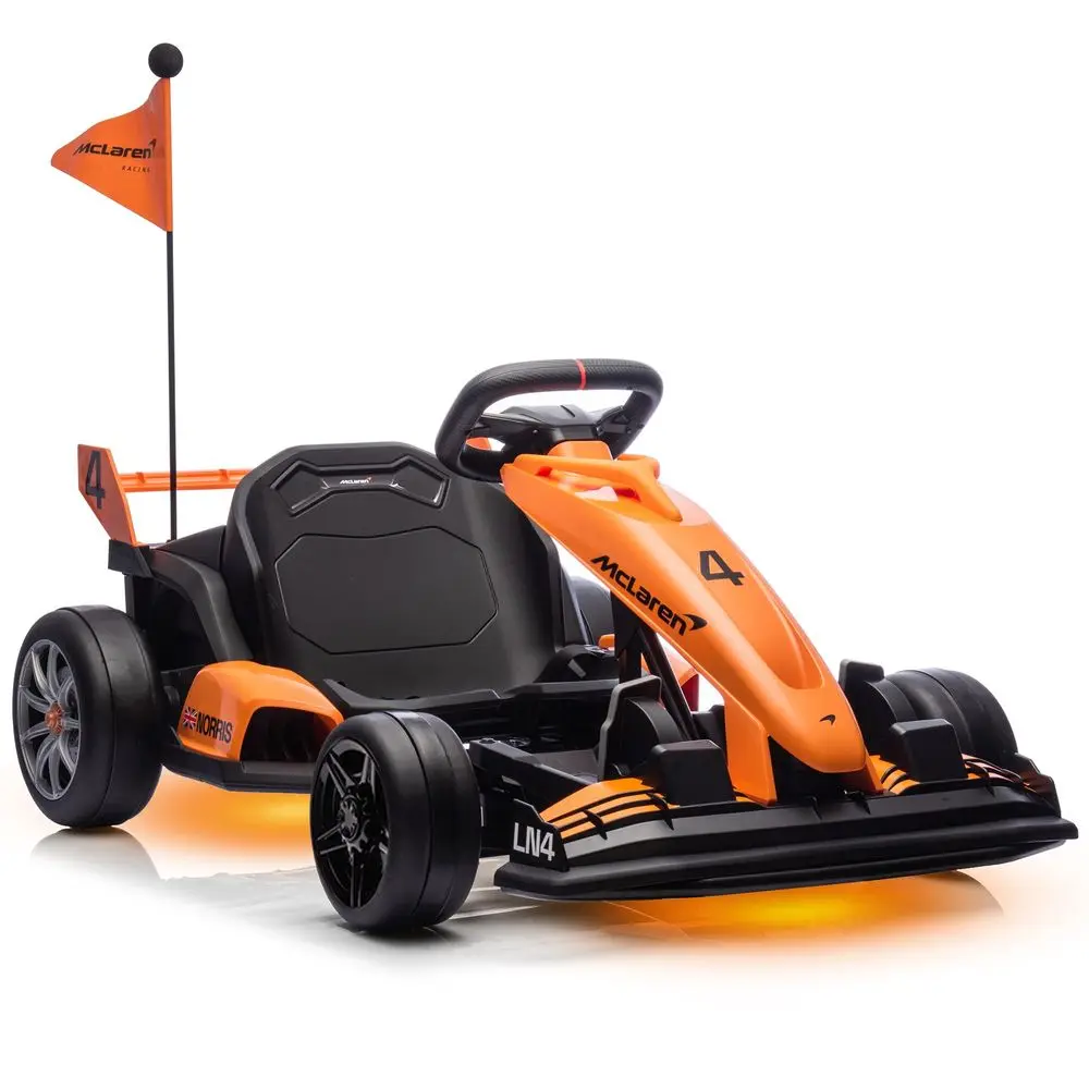 

Licensed McLaren Electric Go Kart for Kids, High Performance Drift Crazy Cart, Adjustable Seat, LED Lights, 2 Speeds Ride On Ra