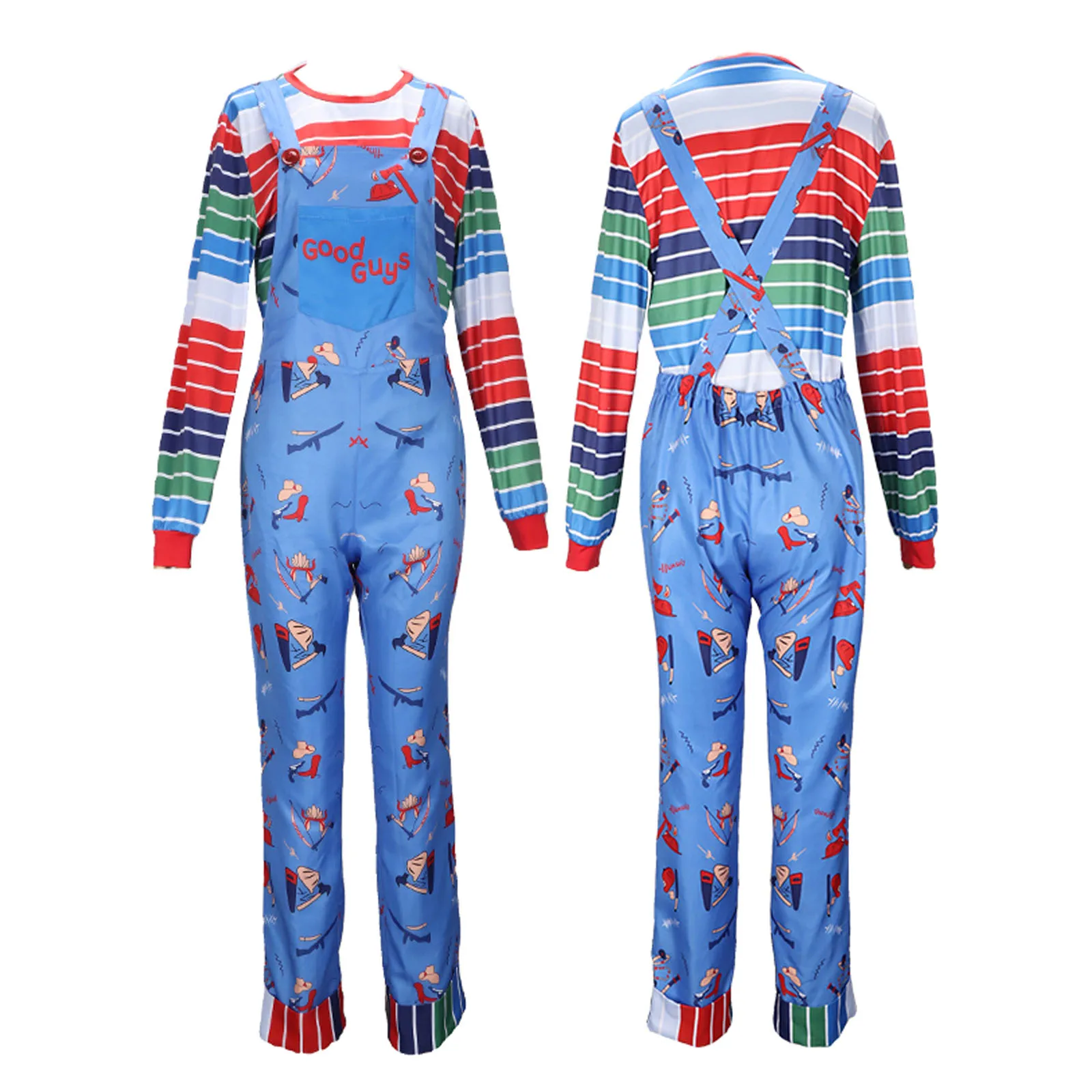 Anime Scary Chucky Cosplay Kostüm Adult Cos Overalls Halloween Horror Clothes Für Männer Frauen Party Kostüme