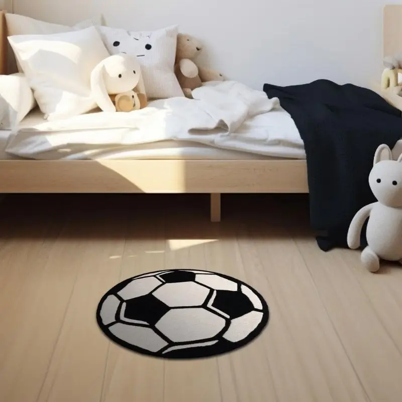 

Football Round Rug Soft Bedside Carpet Rug Anti-Slip Bathroom Mat Plush Floor Mat for Bedroom Doormat Home Room Decor