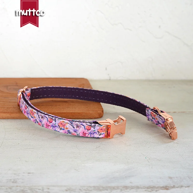 MUTTCO Retail Beautiful Flower Pattern Design Handmade collar Unique Design DARK VIOLET ROSE  Cat collar 2 size UCC189