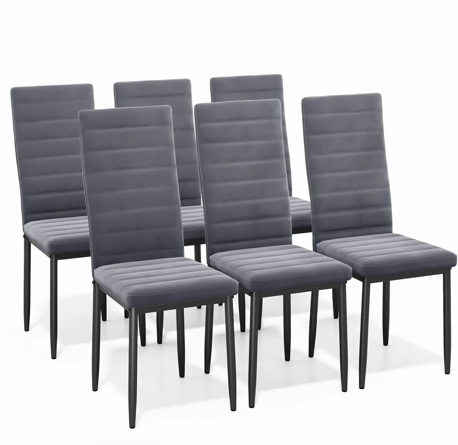 Sillas de Comedor Modernas, Juego de 6 Tapizadas en Franela Gris Oscuro con Respaldo Alto y Asiento Acolchado, para Cocina