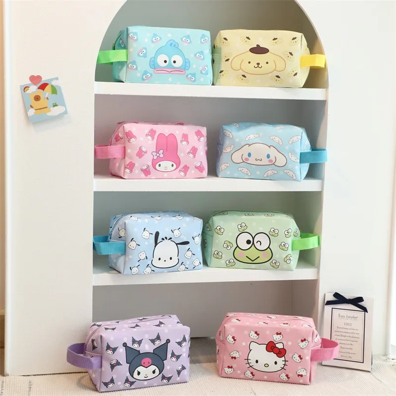 Sanrio Hangyodon Hello Kitty Kuromi Cosmetic Bag Cute Cartoon Kawaii Pencil Case Portable Girly Heart High Capacity Storage Bag