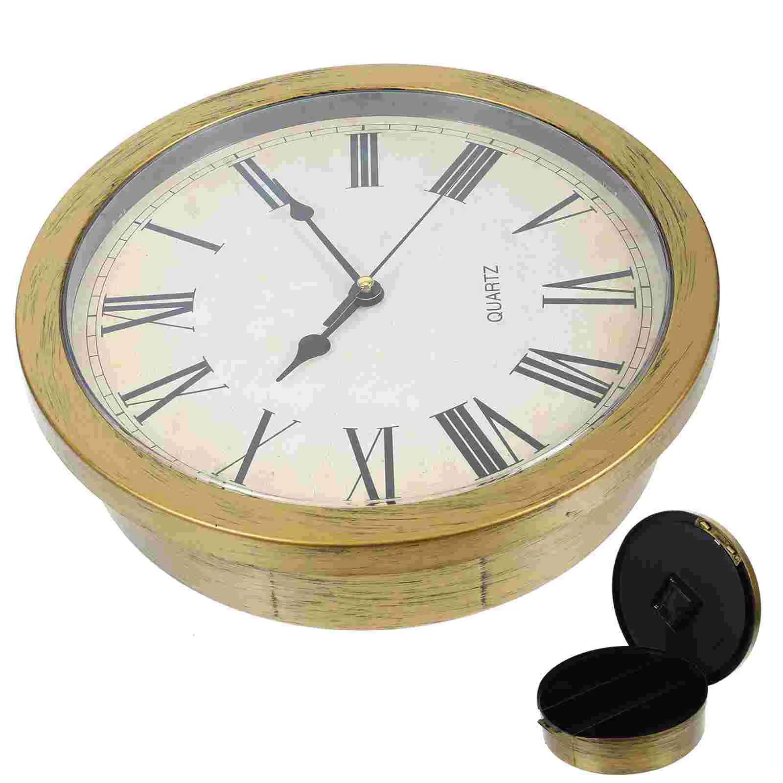 Vintage Wall Clock Safe Large Secret Jewelry Security Clocks Money Cash Jewelry Compartment (Bronze)