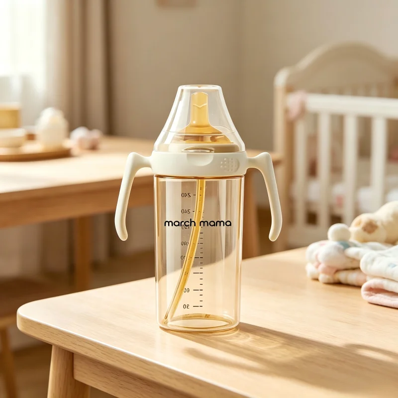 240ML 2-in-1 Square-Shape PPSU Baby Feeding Bottle Set with Weighted Straw and Handle, Baby Bottle, Straw Bottle All in One Set