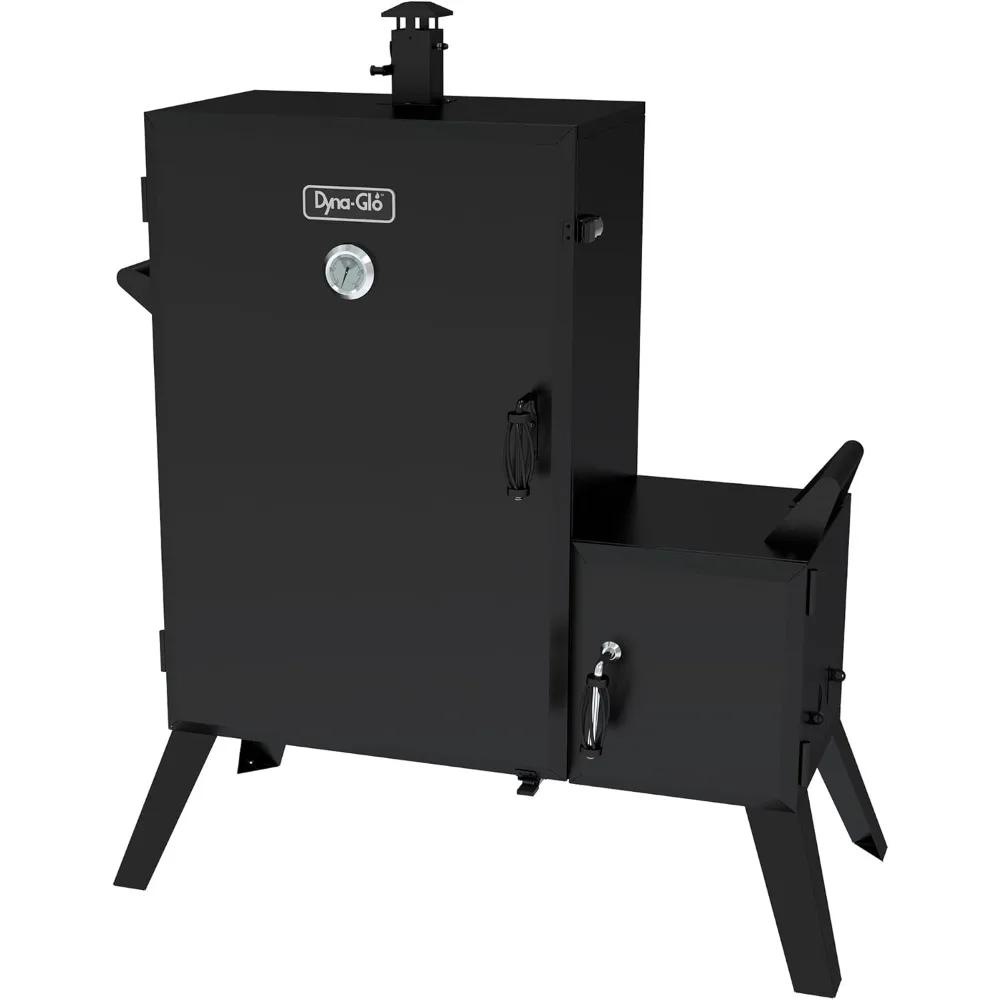 

Wide Body Vertical Offset Charcoal Smoker Black Six Height-adjustable Cooking Grates Built-in Stainless Steel Thermometer