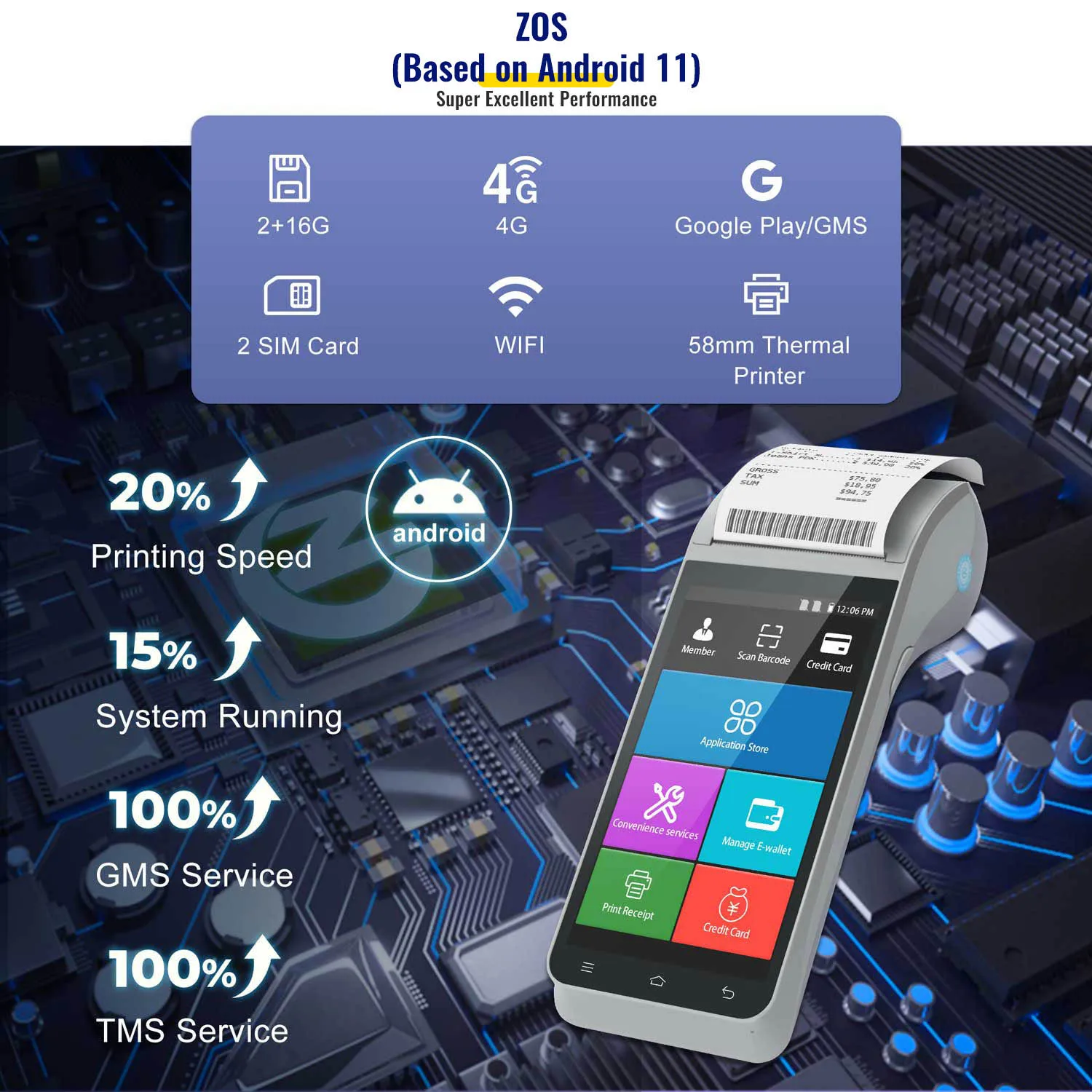 Cheap Price Portable 4G Android Pos ZCS Z91 Ticketing POS System with Printer for Mobile Parking Management