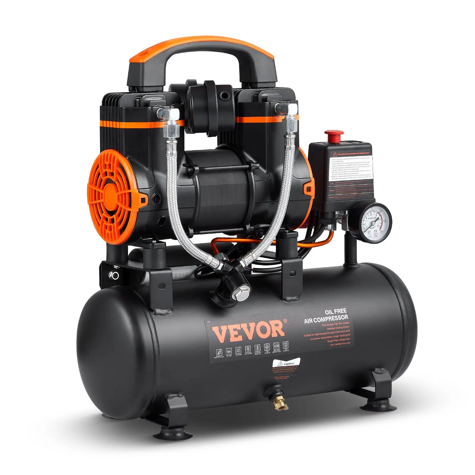 VEVOR Air Compressor Silent Whisper Compressor Oil-free Portable Air Pump for Home Repair Tire Inflation 8L 18L 24L 35L