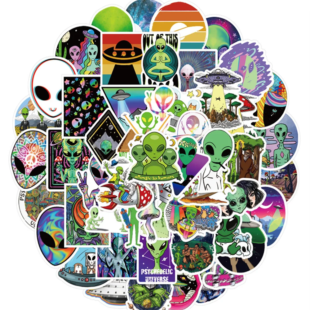10/30/50PCS New DIY Alien Stickers Cartoon Creative Animation Computer Desk Luggage Chair Decoration Waterproof Wholesale