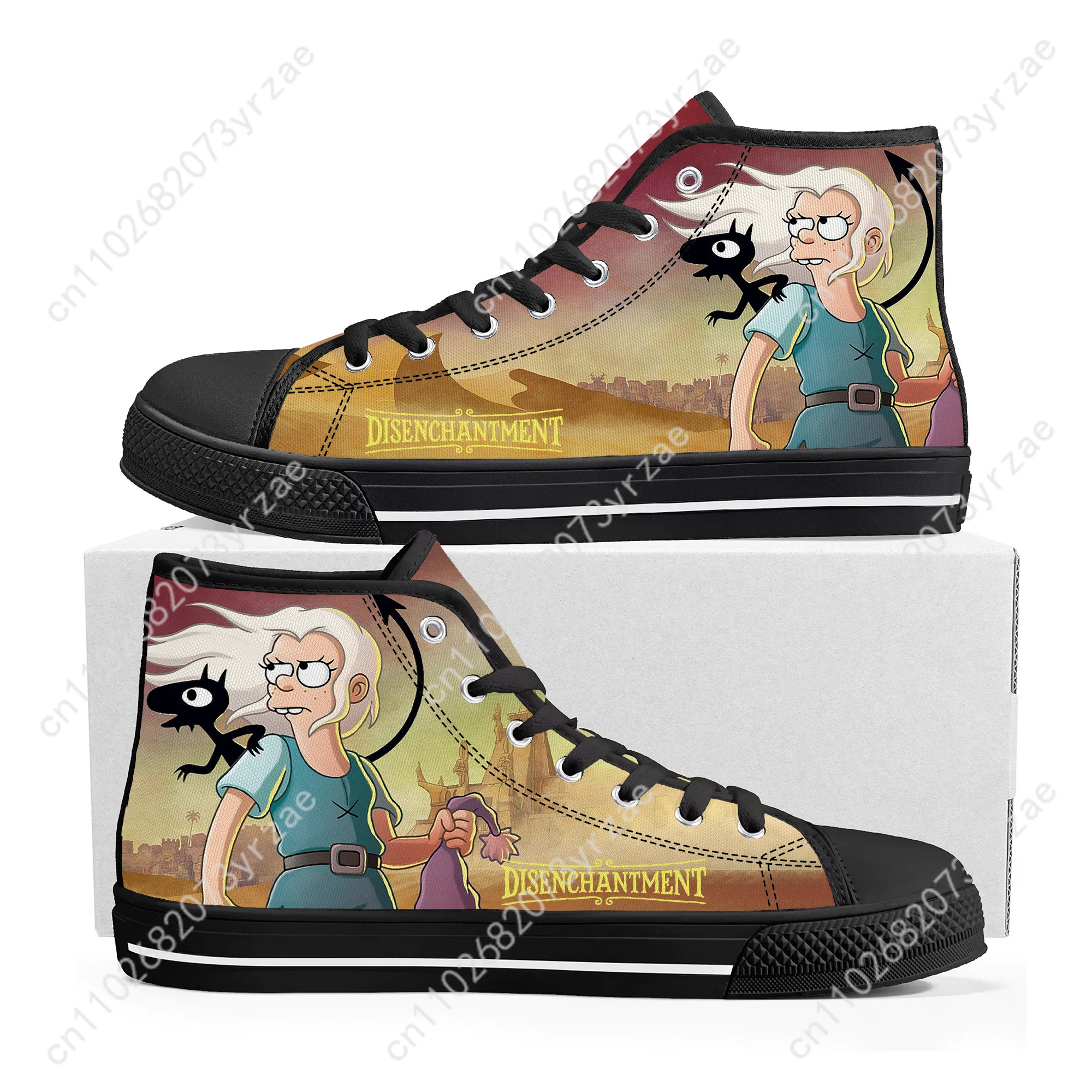 Disenchantment عالية أعلى أحذية رياضية الرجال النساء المراهقين جودة عالية موضة الاتجاه قماش حذاء رياضة بنيت زوجين عادية حذاء مخصص