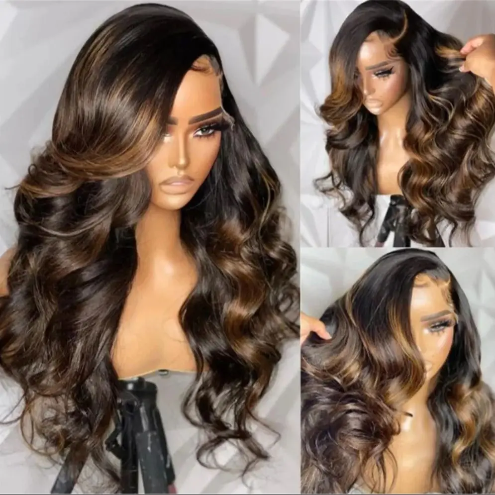 Long Highlight Brown 26‘’ 5x5 Silk Base Wave Jewish Human Hair With Baby Hair HD Lace European Hair Glueless Preplucked  Daily