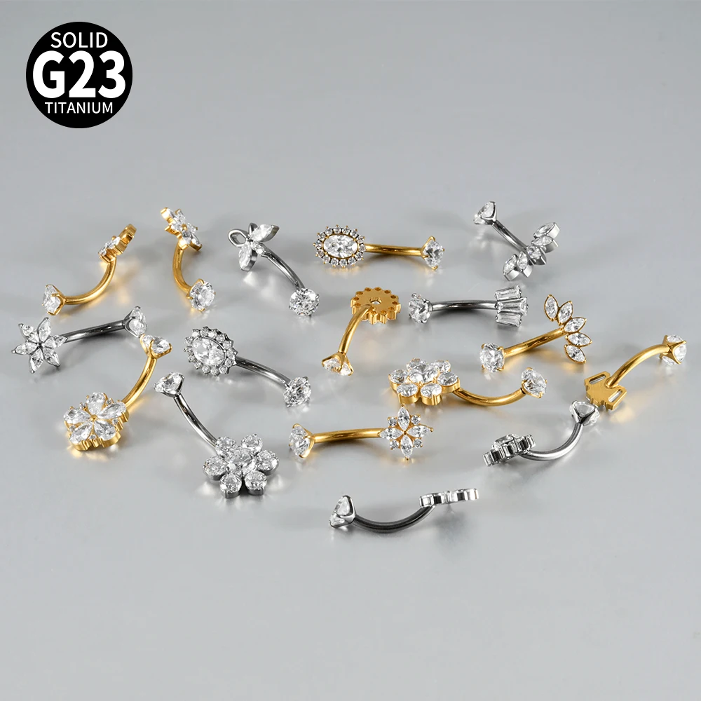 1PC Titanium Carved Zircon Bel - Belly Bar Titanium ulasan dan harga