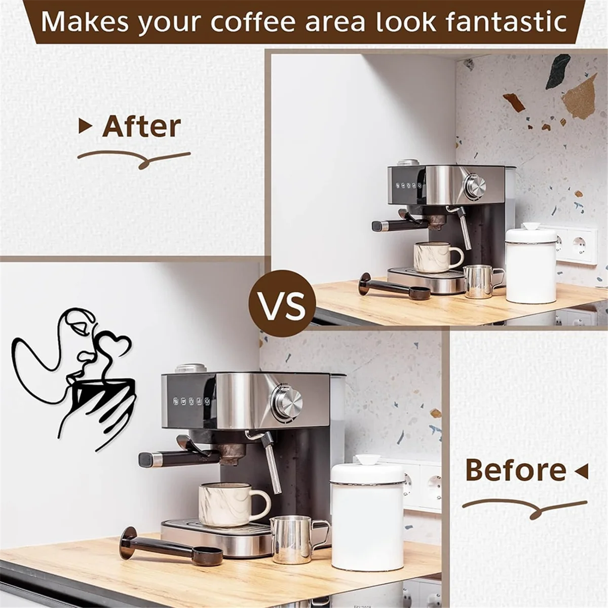 Modern Abstract Sculptures Metal Coffee Wall Art DecorMinimalist Women Drink Coffee Shape Wall Art Modern Abstract Line Drawing