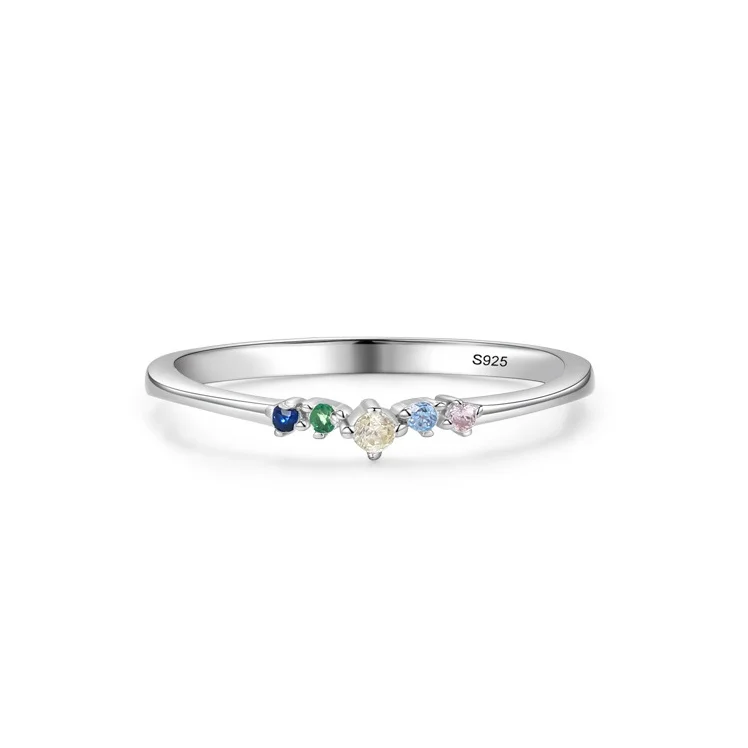 

S925 Silver Delicate Rainbow Multicolor Zircon Ring Female Fine Jewelry