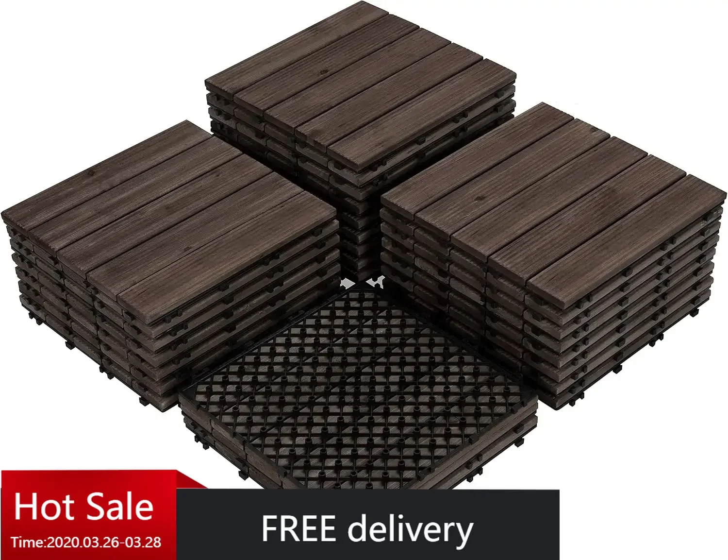 27PCS Wood Flooring Tiles Interlocking Patio Deck Tiles Blocks Indoor Outdoor Solid Wood 12 x 12in Dark Brown