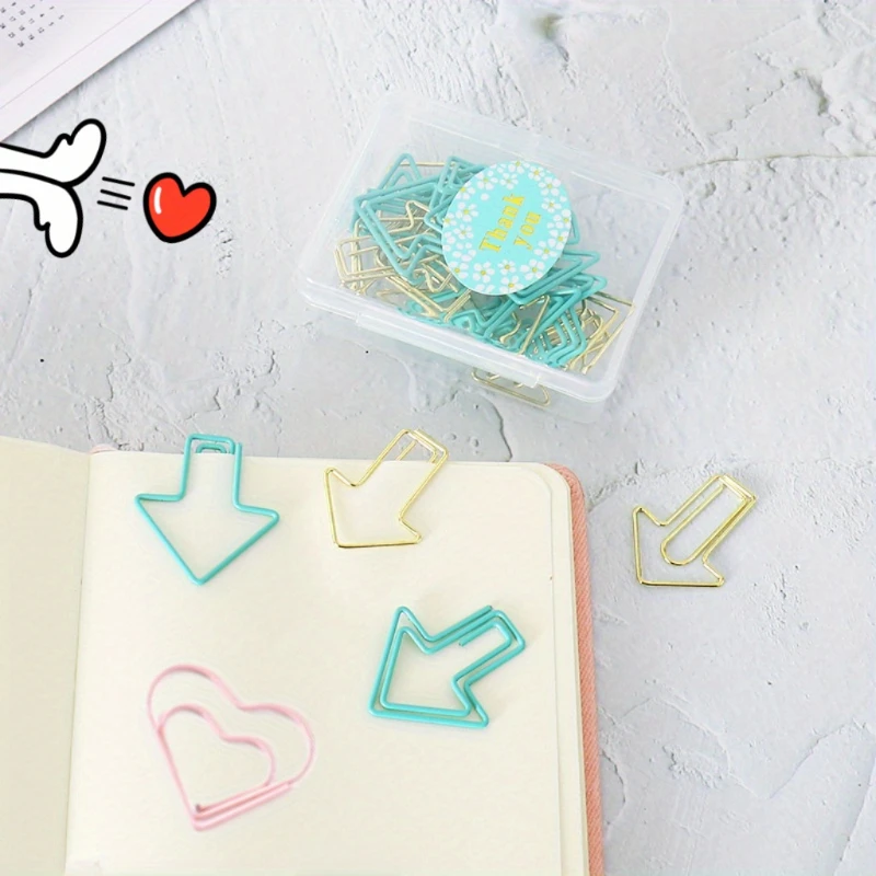 

1 Box Creative Couple Paper Clips Arrow Pointing To Heart Shape Love Cute Color Plastic-wrapped Box Heart Arrow Paper Clips