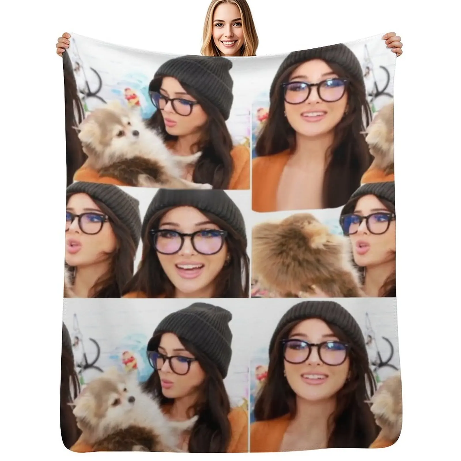 Sssniperwolf cozy collage Throw Blanket Sofa Cute Personalized Gift Sofa Quilt warm winter Flannel Blankets